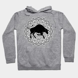 Taurus Mandala Zodiac in Black and White Hoodie